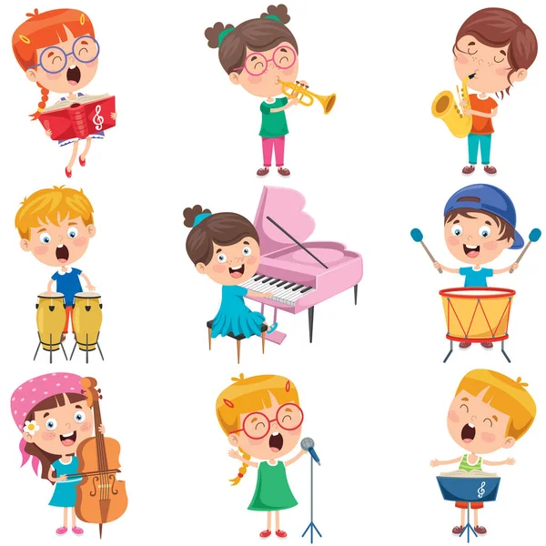 Niños Pequeños Tocando Varios Instrumentos — Vector de stock