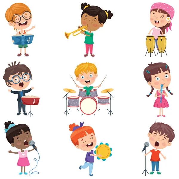 Kleine Kinderen Die Verschillende Instrumenten Bespelen — Stockvector