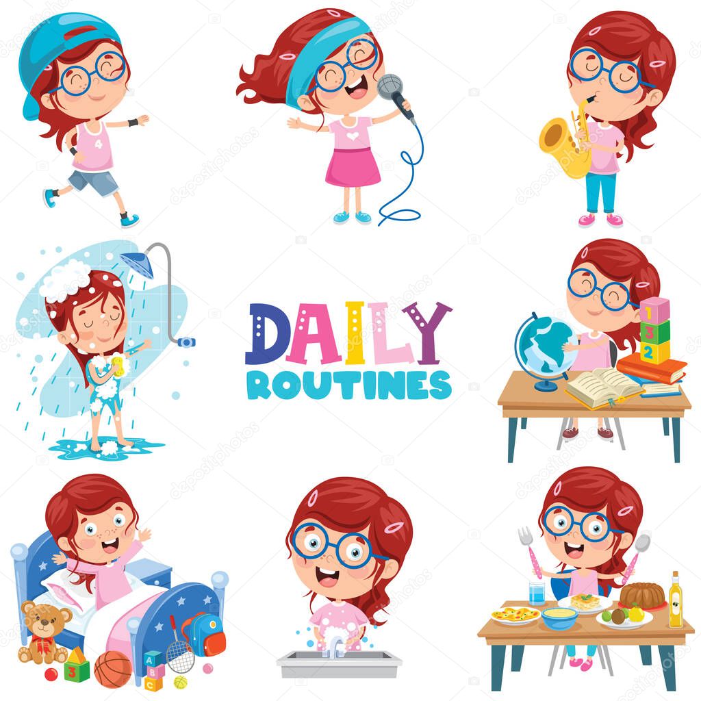 Little Girl Doing Daily Routine Activities
