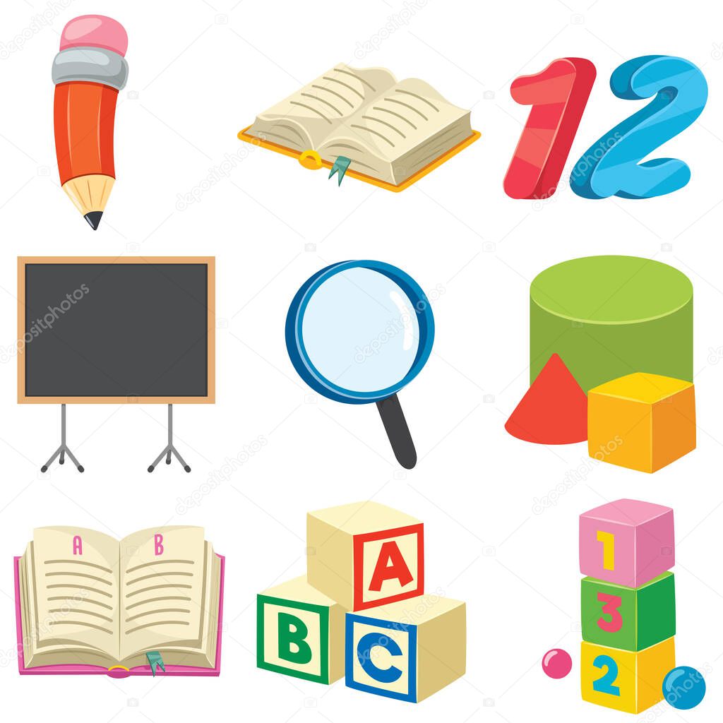 Set Of Colorful Education Elements