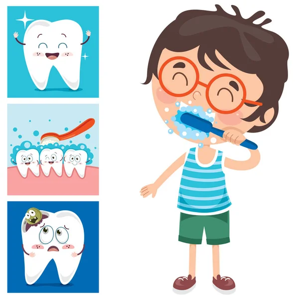 Cepillar Concepto Los Dientes Con Carácter Dibujos Animados — Vector de stock