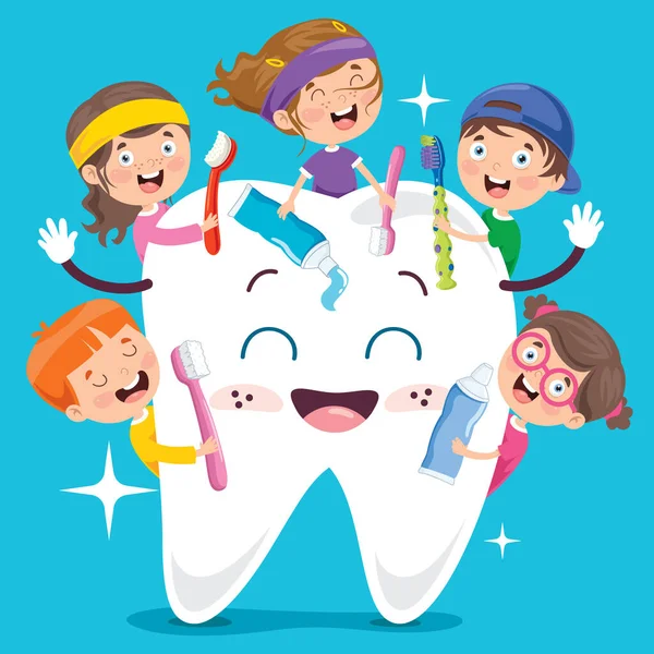 Cepillar Concepto Los Dientes Con Carácter Dibujos Animados — Vector de stock