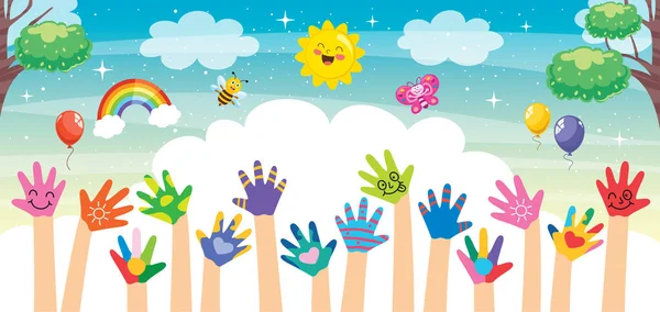 Concept Design Ζωγραφισμένα Χέρια Μικρών Παιδιών — Διανυσματικό Αρχείο