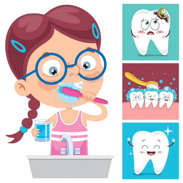 Cepillar Concepto Los Dientes Con Carácter Dibujos Animados — Vector de stock