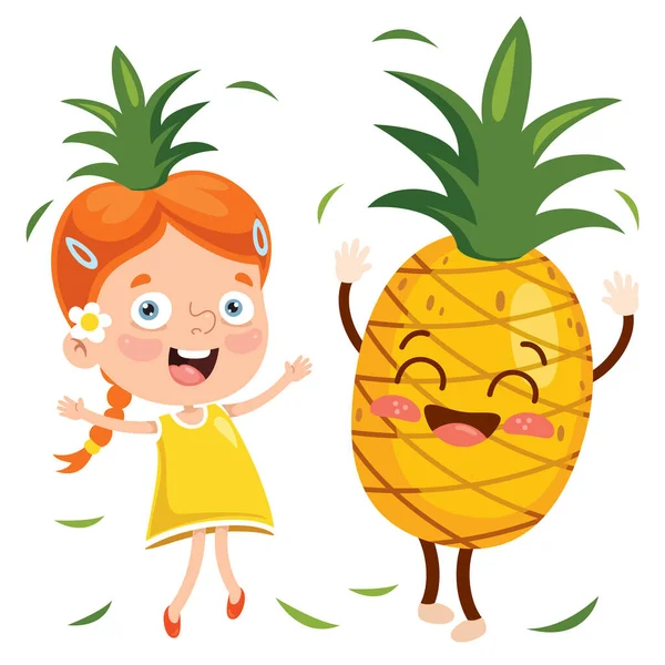 Liitle Child Cartoon Fruit — стоковый вектор