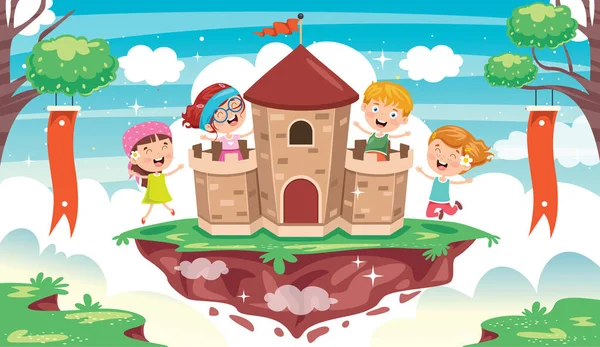 Κάστρο Νεράιδα Ιστορία Και Χαρούμενα Παιδιά — Διανυσματικό Αρχείο