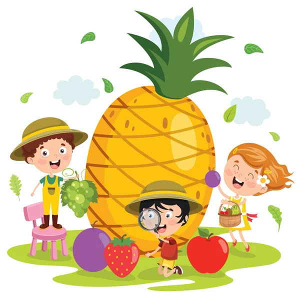 Liitle Child Cartoon Fruit — стоковый вектор