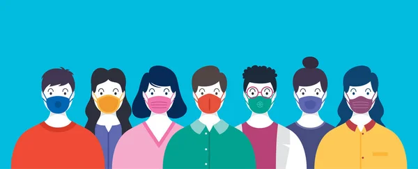 Koncepcja Zdrowia Osób Noszących Maski Medyczne — Wektor stockowy