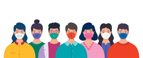 Koncepcja Zdrowia Osób Noszących Maski Medyczne — Wektor stockowy