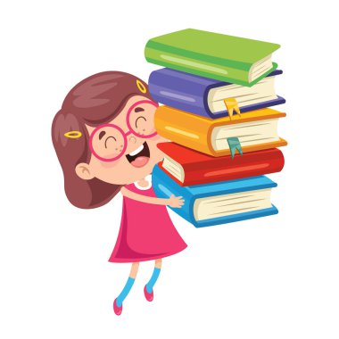 Kitap taşıyan sevimli komik çocuk.