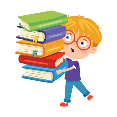 Kitap taşıyan sevimli komik çocuk.