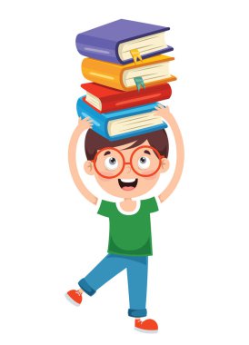 Kitap taşıyan sevimli komik çocuk.
