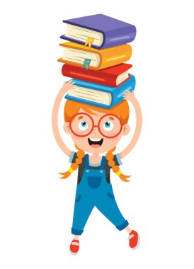 Kitap taşıyan sevimli komik çocuk.