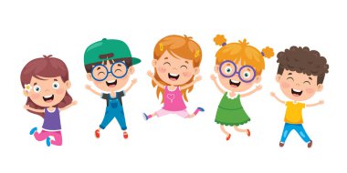 Bir grup komik çocuk zıplıyor.