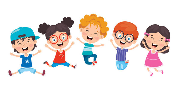 Группа забавных детей прыгающих
