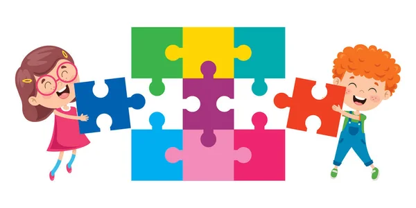 Enfant Jouant Puzzle Coloré — Image vectorielle