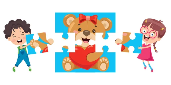 Kind Spielt Bunte Puzzle — Stockvektor