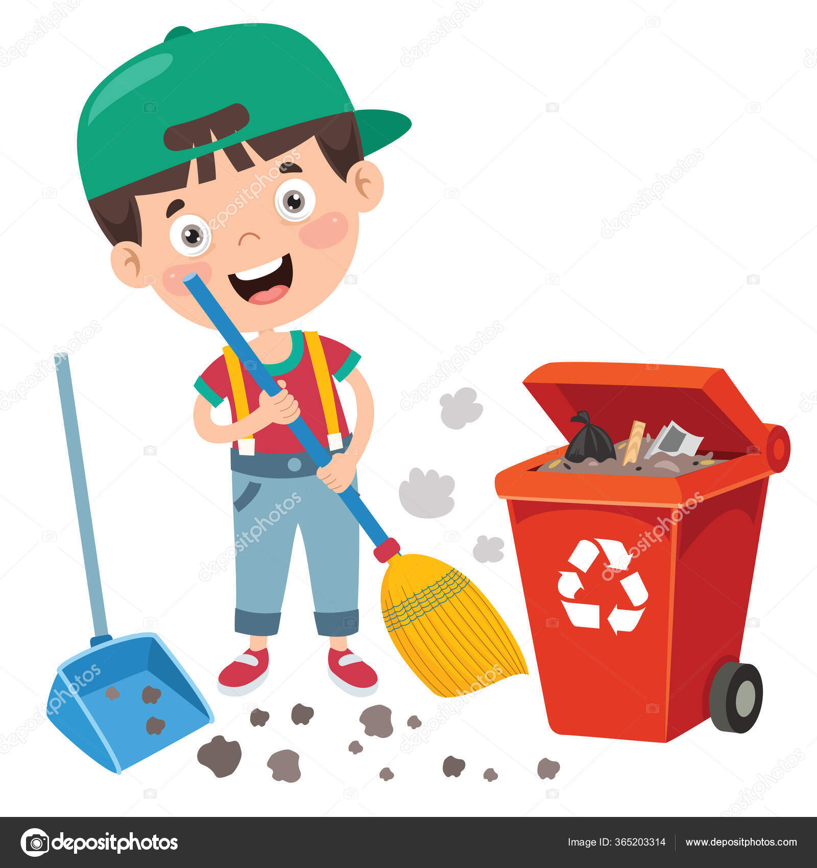Funny Kid Cleaning Environment Stock Vector by ©helime_demirci 365203314, image size:1600x1700