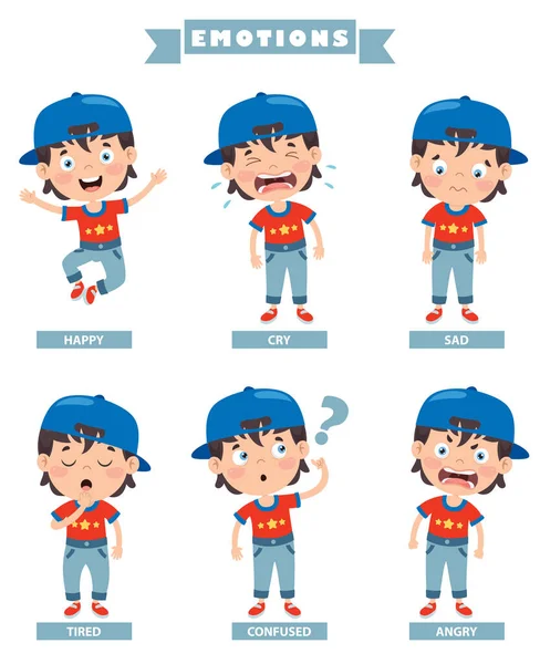 Little Kid Different Emotions — Stock Vector