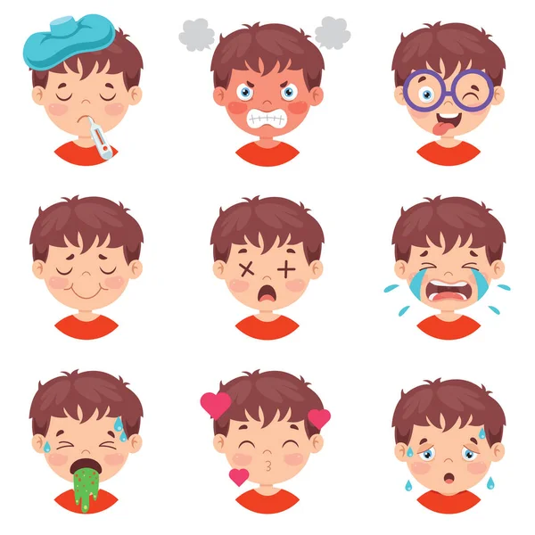 Set Different Expressions Kids — Stock Vector