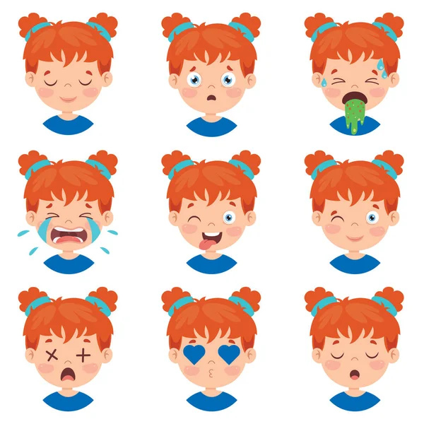 Set Different Expressions Kids — Stock Vector