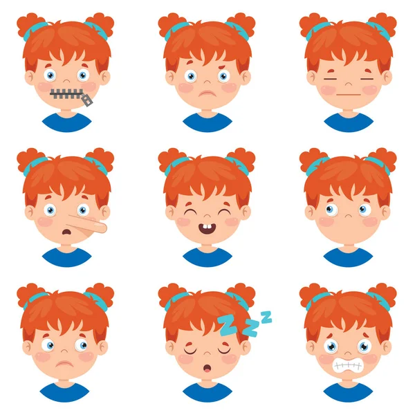 Set Different Expressions Kids — Stock Vector