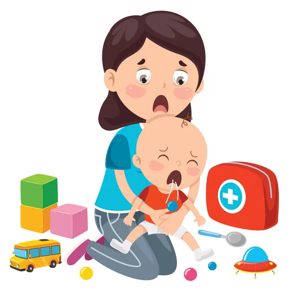 Performing Cpr First Aid Baby — Stock Vector