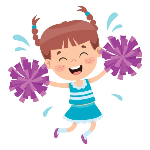 Drôle Pom Pom Girl Tenant Des Pompons Colorés — Image vectorielle