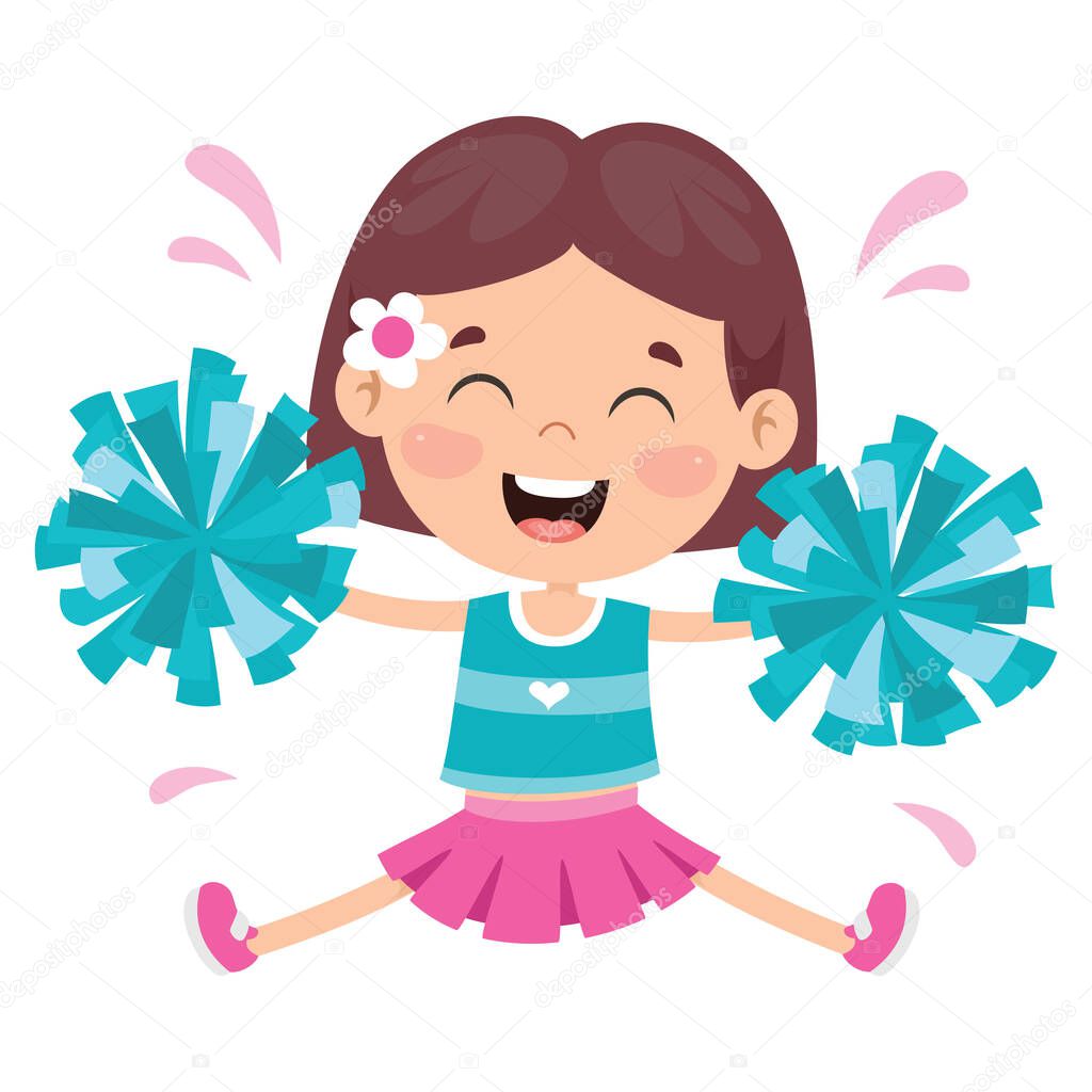 Funny Cheerleader Holding Colorful Pom Poms