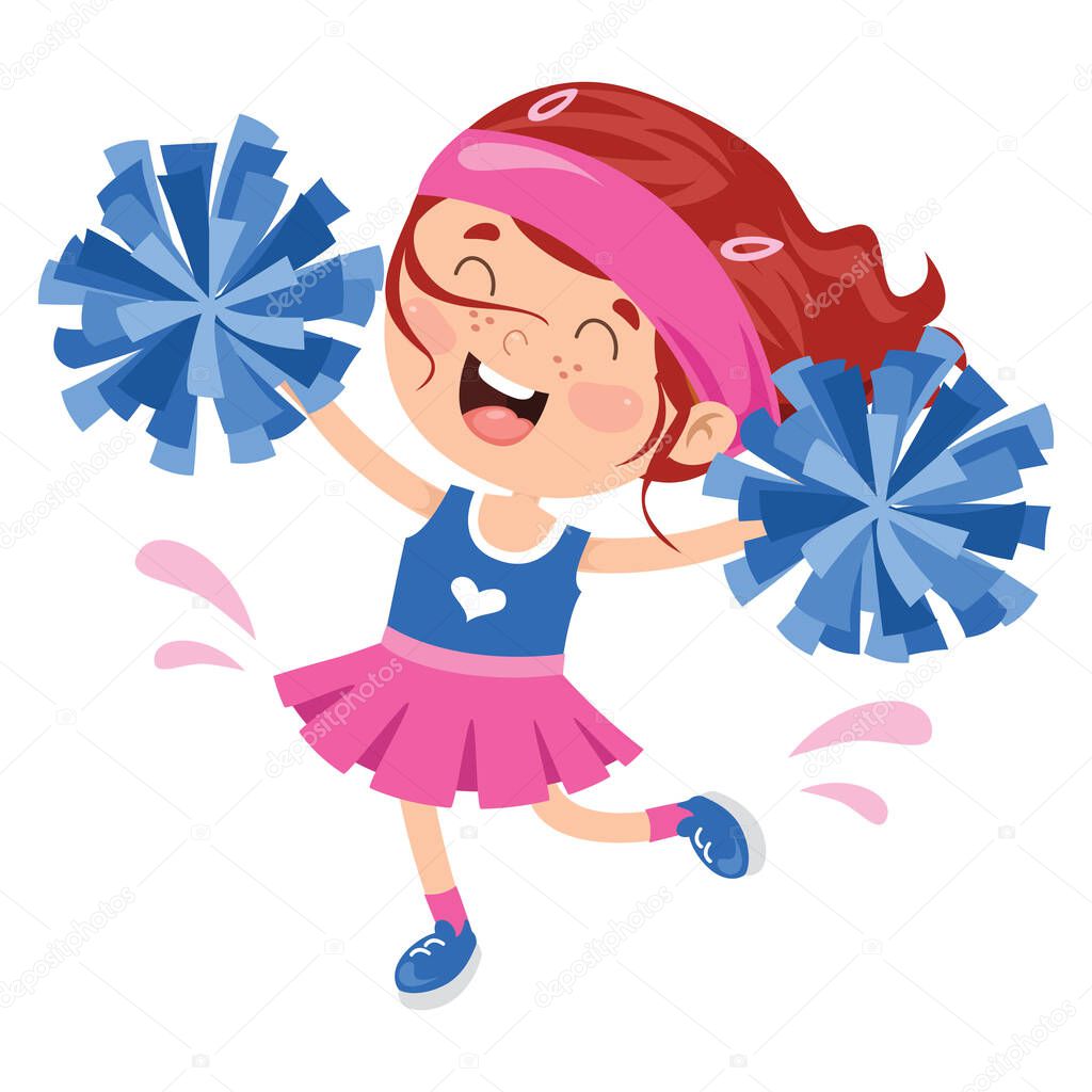 Funny Cheerleader Holding Colorful Pom Poms