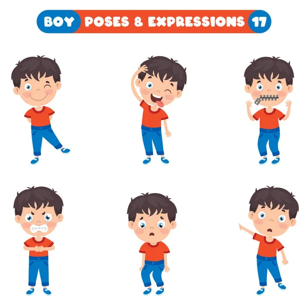 Poses Expressions Garçon Drôle — Image vectorielle