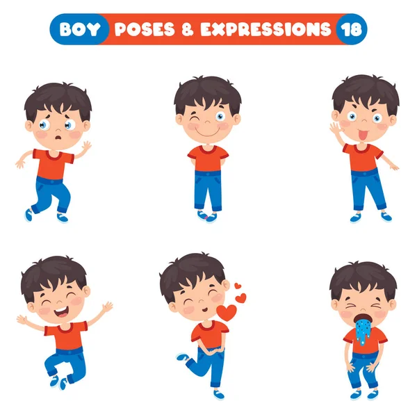 Poses Expressions Garçon Drôle — Image vectorielle