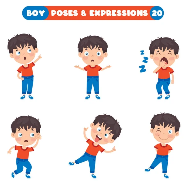 Poses Expressions Garçon Drôle — Image vectorielle