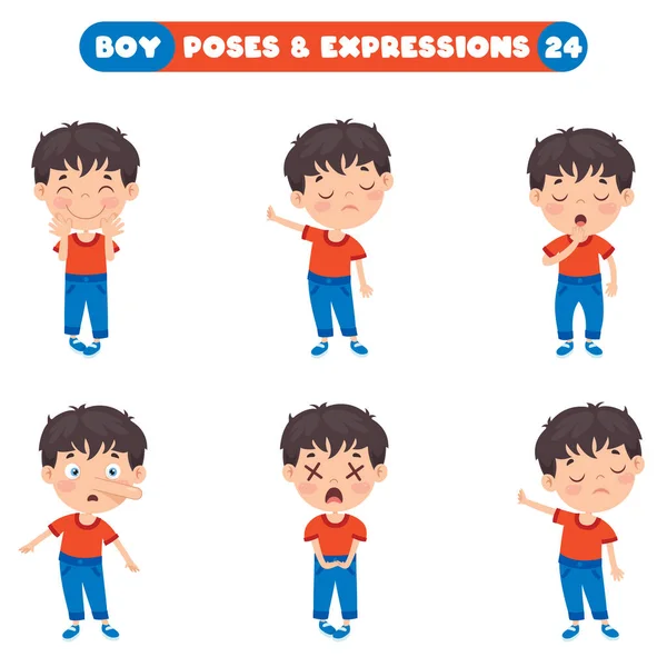 Poses Expressions Funny Boy — Stock Vector