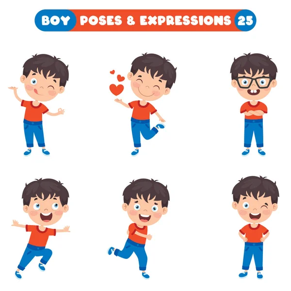 Poses Expressions Garçon Drôle — Image vectorielle