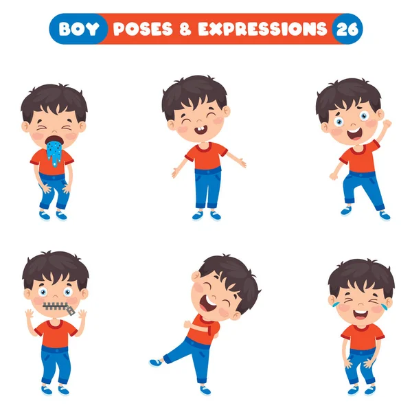 Poses Expressions Garçon Drôle — Image vectorielle