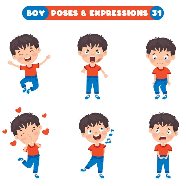 Poses Expressions Funny Boy — Stock Vector