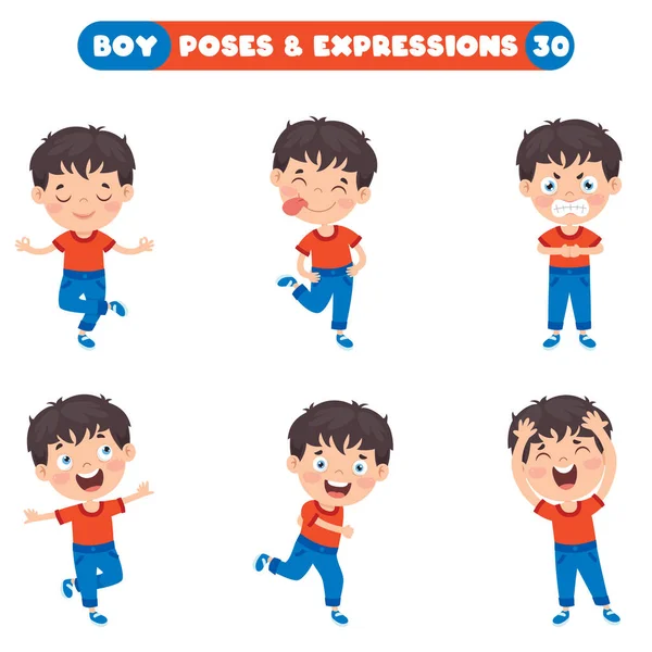 Poses Expressions Funny Boy — Stock Vector