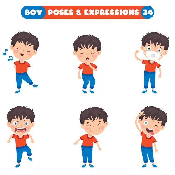 Poses Expressions Garçon Drôle — Image vectorielle