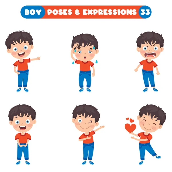 Poses Expressions Garçon Drôle — Image vectorielle