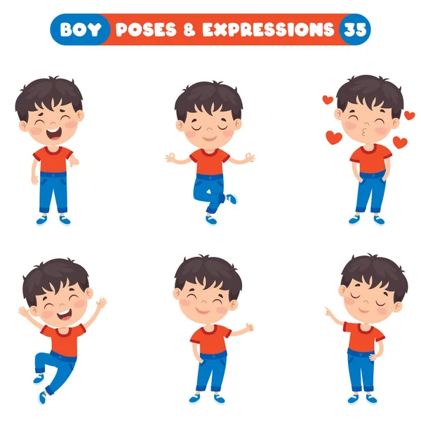 Poses Expressions Funny Boy - Stok Vektor