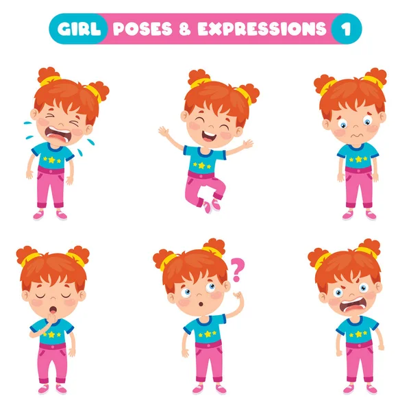 Poses Expressions Une Fille Drôle — Image vectorielle