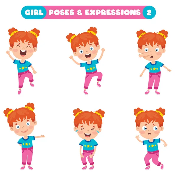 Poses Expressions Funny Girl - Stok Vektor