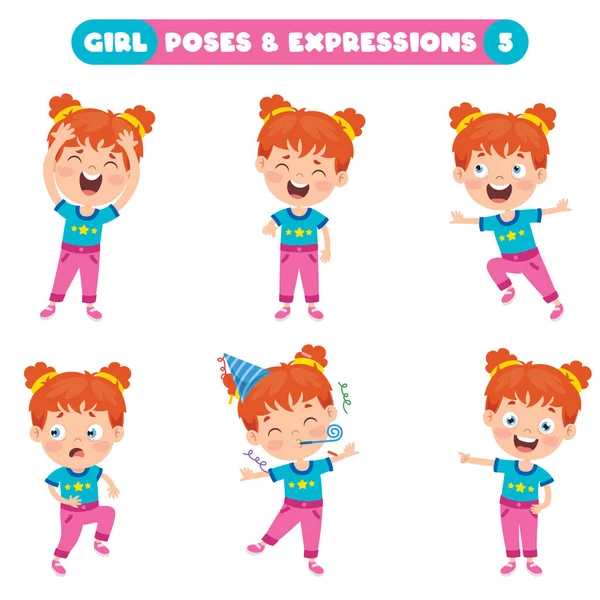 Poses Expresiones Una Chica Divertida — Archivo Imágenes Vectoriales
