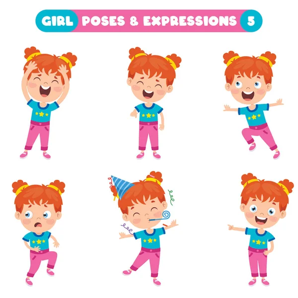 Poses Expresiones Una Chica Divertida — Vector de stock