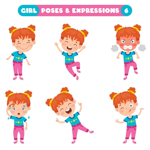 Poses Expressions Une Fille Drôle — Image vectorielle