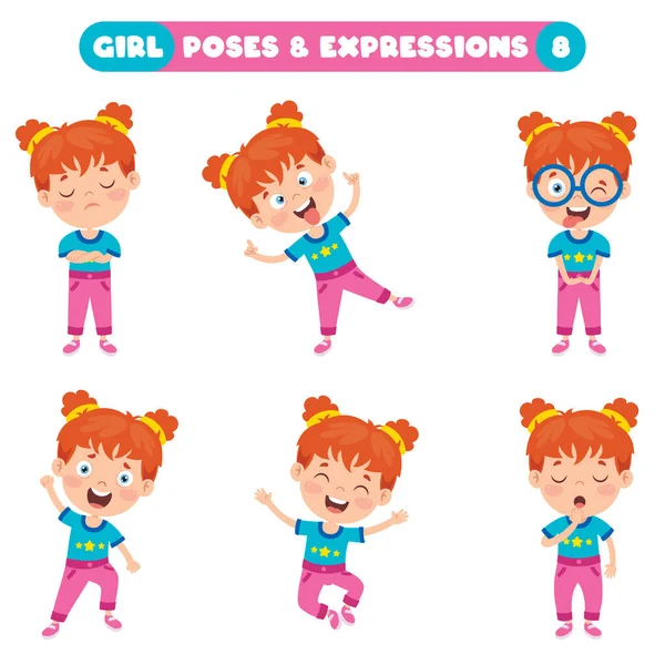 Poses Expressions Funny Girl — Stock Vector