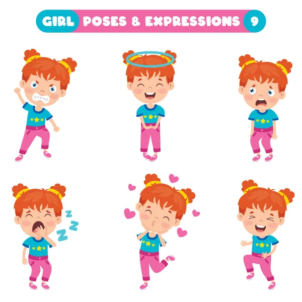 Poses Expressions Funny Girl — Stock Vector