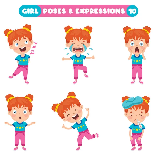 Poses Expresiones Una Chica Divertida — Vector de stock