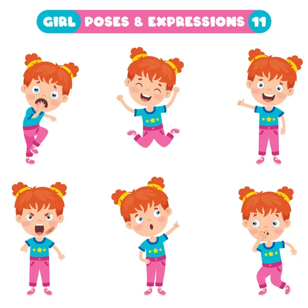 Poses Expressions Une Fille Drôle — Image vectorielle